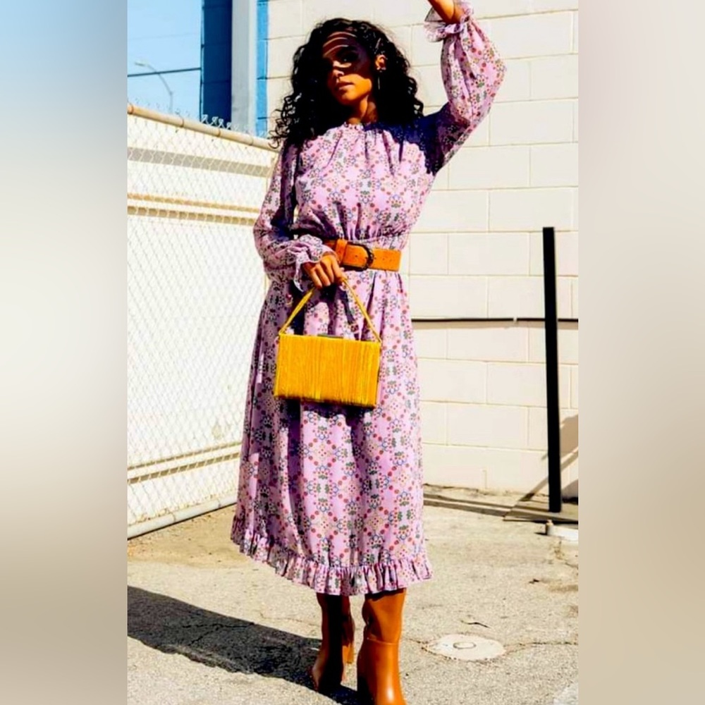 B. YELLOWTAIL “brings the water” purple pink Native berry print boho dress. NWOT
